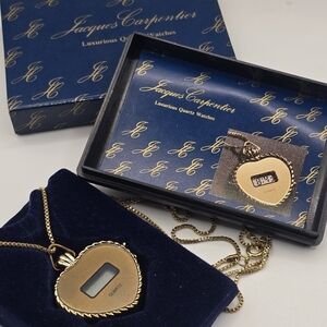 Vintage Jacques Carpentier Digital Heart Watch Necklace In Original Sale Box